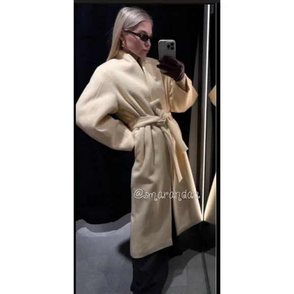 Zara Oversized Wool Blend Coat Cream Size L - Picture 14 of 17